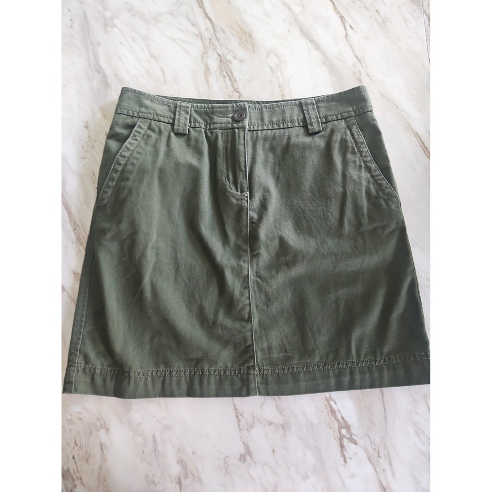 LL BEAN CHINO STYLE COTTON SKIRT Women's SIZE 6 Reg Olive POCKETS